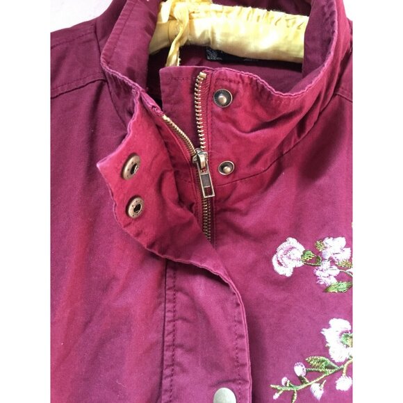 Perch By Blue Pepper Women 3XL Maroon Button Front Jacket Full Zip Floral Cotton - Picture 4 of 9